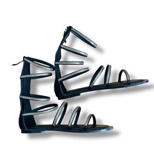 Free People Black Suede Gold Chain Theia Gladiator Flat Sandal Size 7.5